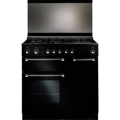 Rangemaster 90cm Dual Fuel with FSD Hob 72840 Range Cooker in Black with Chrome trim and Porthole doors